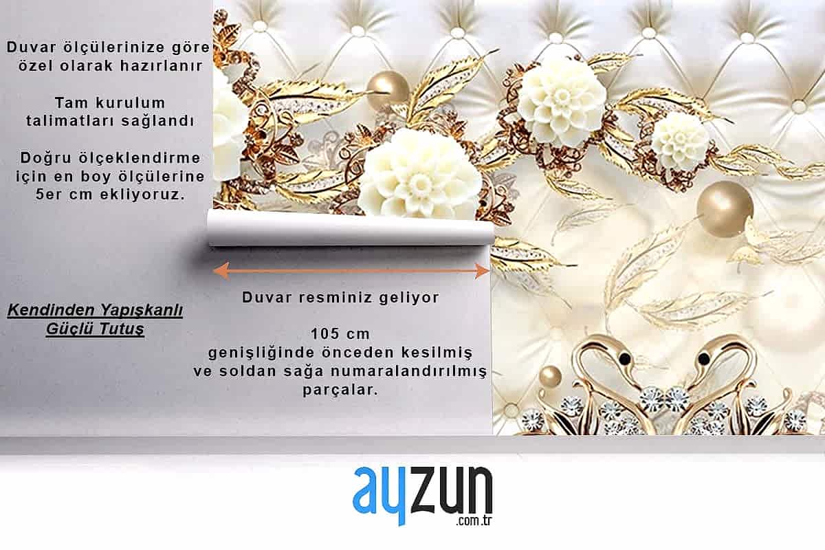  3 Boyutlu Tv Arkası Gold Çiçekler