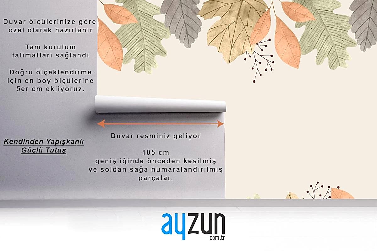 Suluboya Sonbahar Yaprakları Arka Plan Yemek Odası Duvar Kağıdı