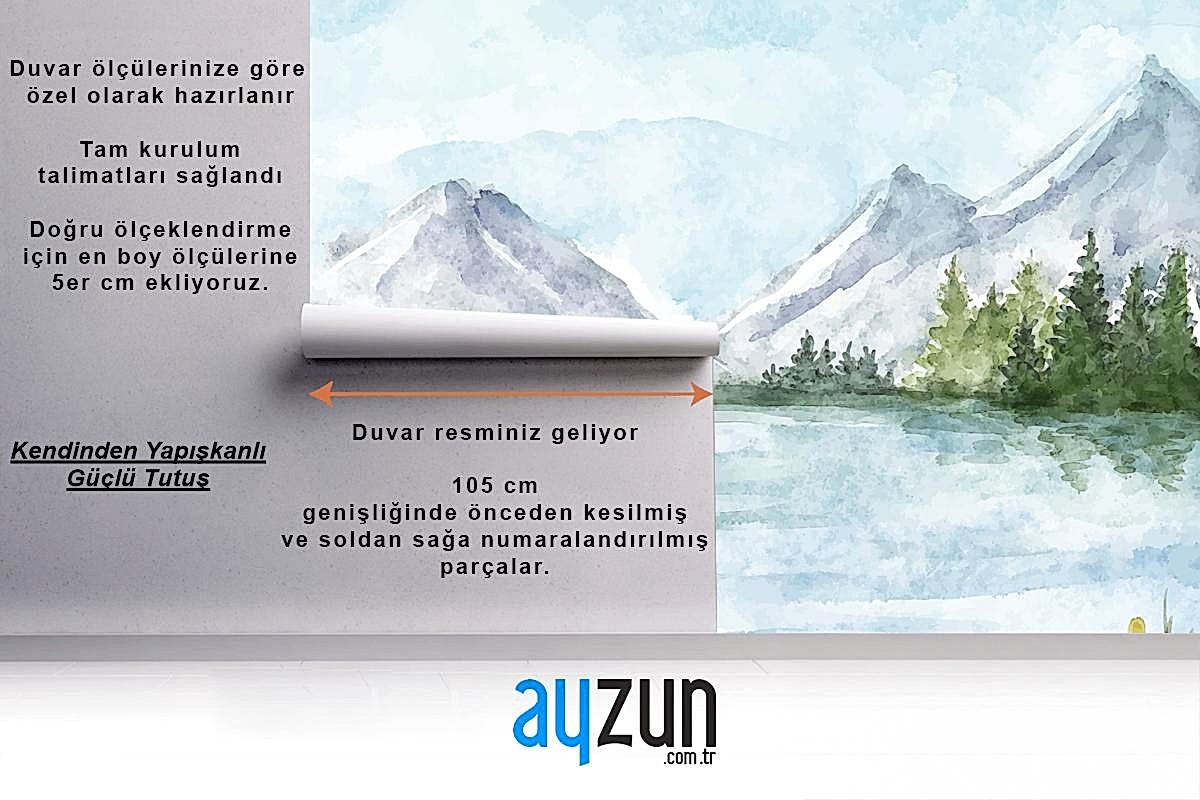 Suluboya Göl Manzarası Yatak Odası Duvar Kağıdı