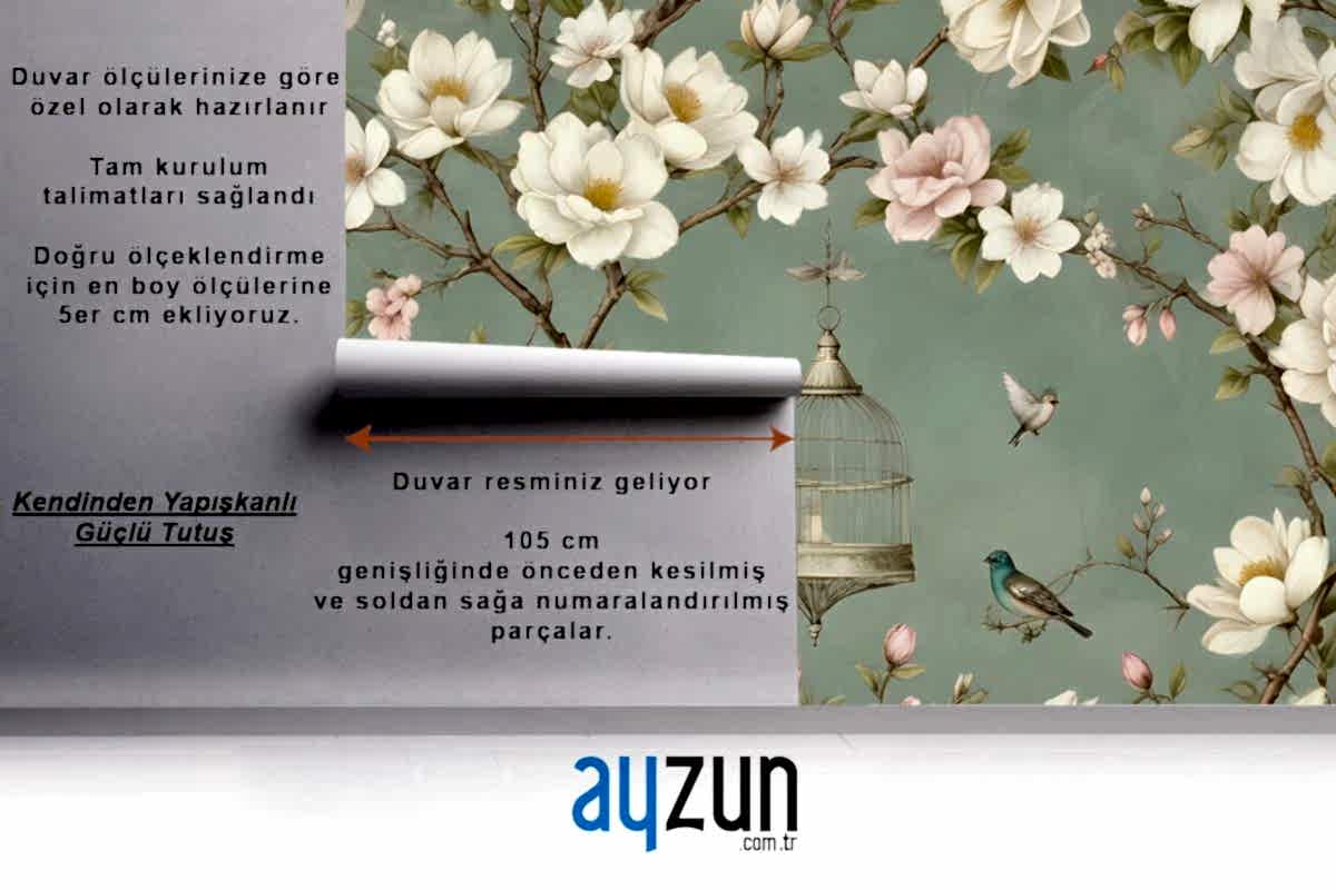 Dallar, Çiçekler Ve Kuşlar Ile İngiliz Country Tarzı Duvar Kağıdı