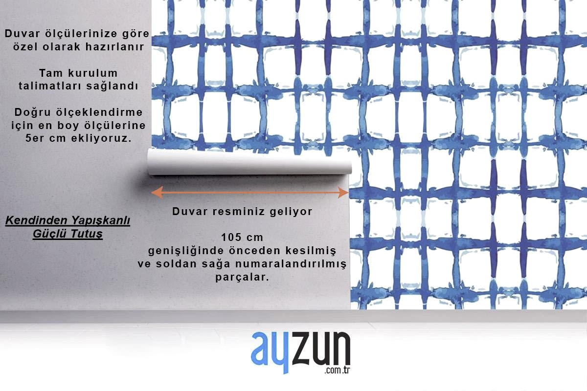 Shibori Çizgileri Desen Suluboya Duvar Kağıdı 