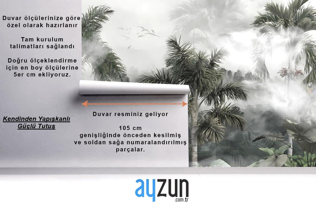 Sisli Tropikal Orman Özel Tasarım Duvar Kağıdı