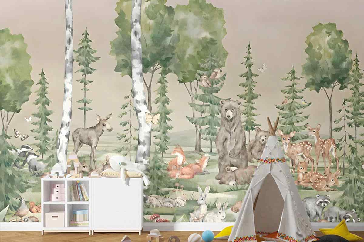 Sevimli Dostlar Çocuk Odası Duvar Kağıdı