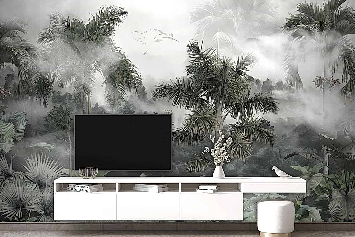 Sisli Tropikal Orman Özel Tasarım Duvar Kağıdı
