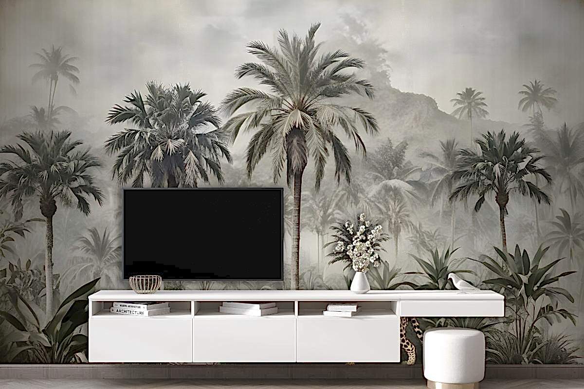 Vahşi Leopar Duvar Kağıdı  Ile Vintage Egzotik Manzara