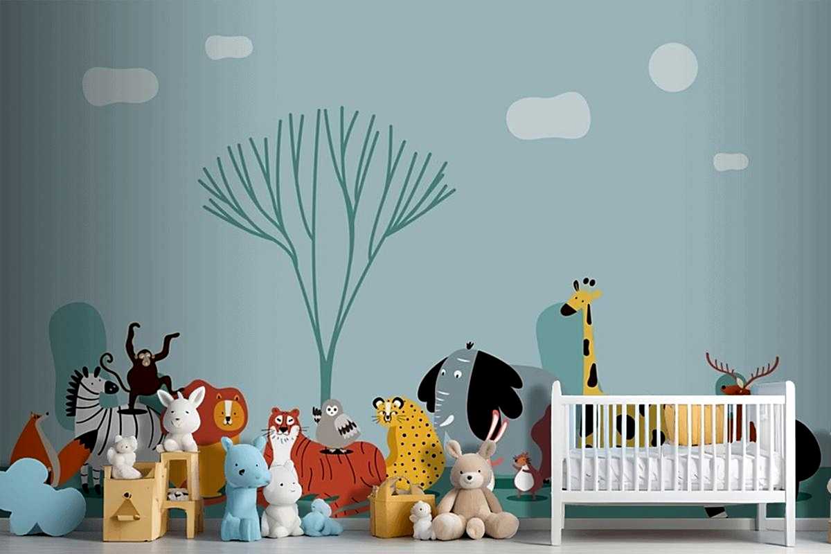 Vahşi Hayvanların Sevimli Grubu Çocuk Odası Duvar Kağıdı