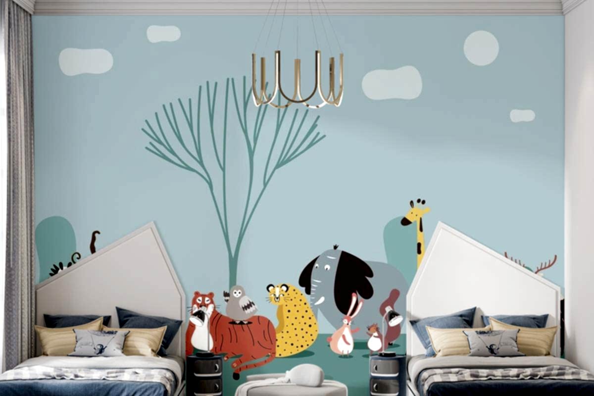 Vahşi Hayvanların Sevimli Grubu Çocuk Odası Duvar Kağıdı