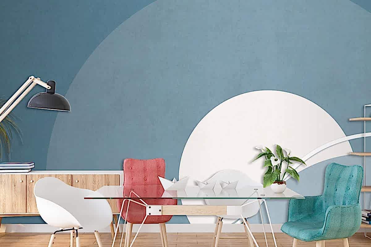 Retro Renkli Ay Manzarası Minimalist Vintage Poster Tarzı Oturma Odası Duvar Kağıdı Duvar